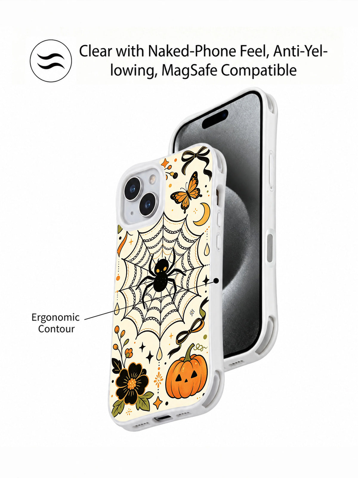 Enchanted Spider Lace Garden iPhone 14 case ergonomic grip view