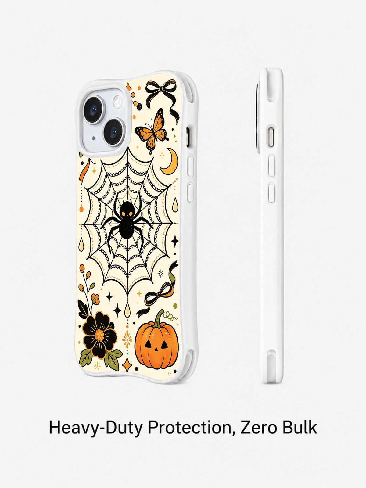 Enchanted Spider Lace Garden iPhone 14 case angled and side view