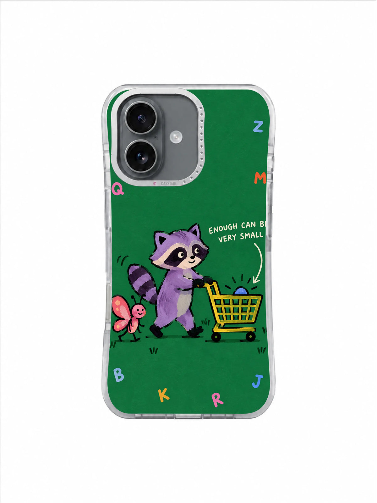 Meadow Cart Companion artwork for Enough Can Be Very Small iPhone 16 Case with lavender raccoon and pink butterfly