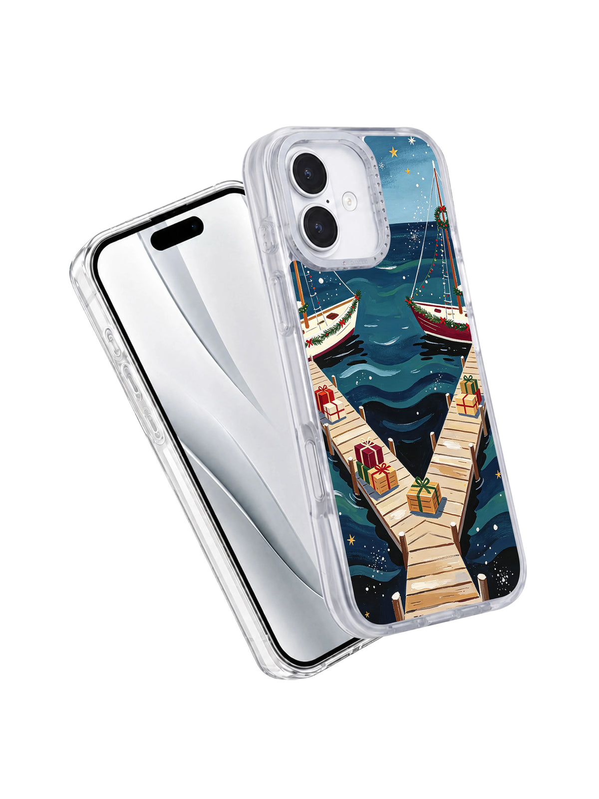 Angled front and back view of the Evergreen Harbor iPhone 17 case