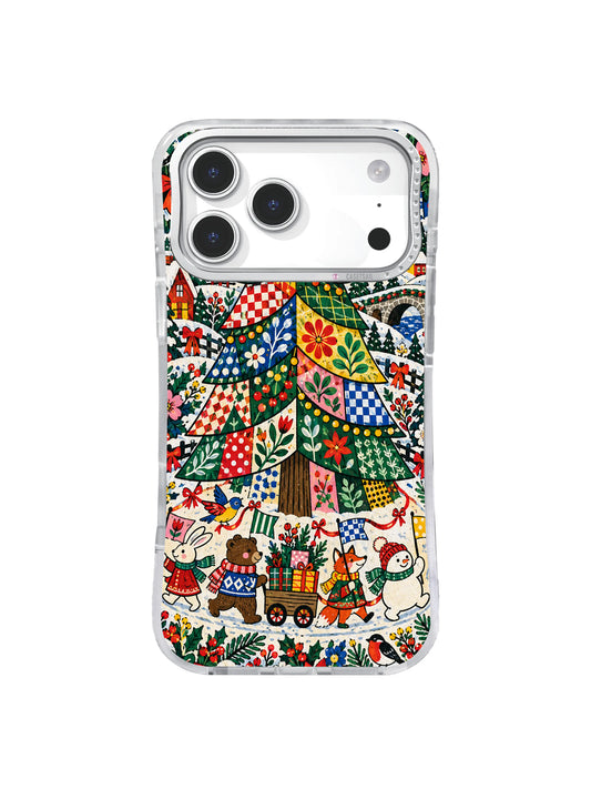 Patchwork Evergreen March artwork on an iPhone case