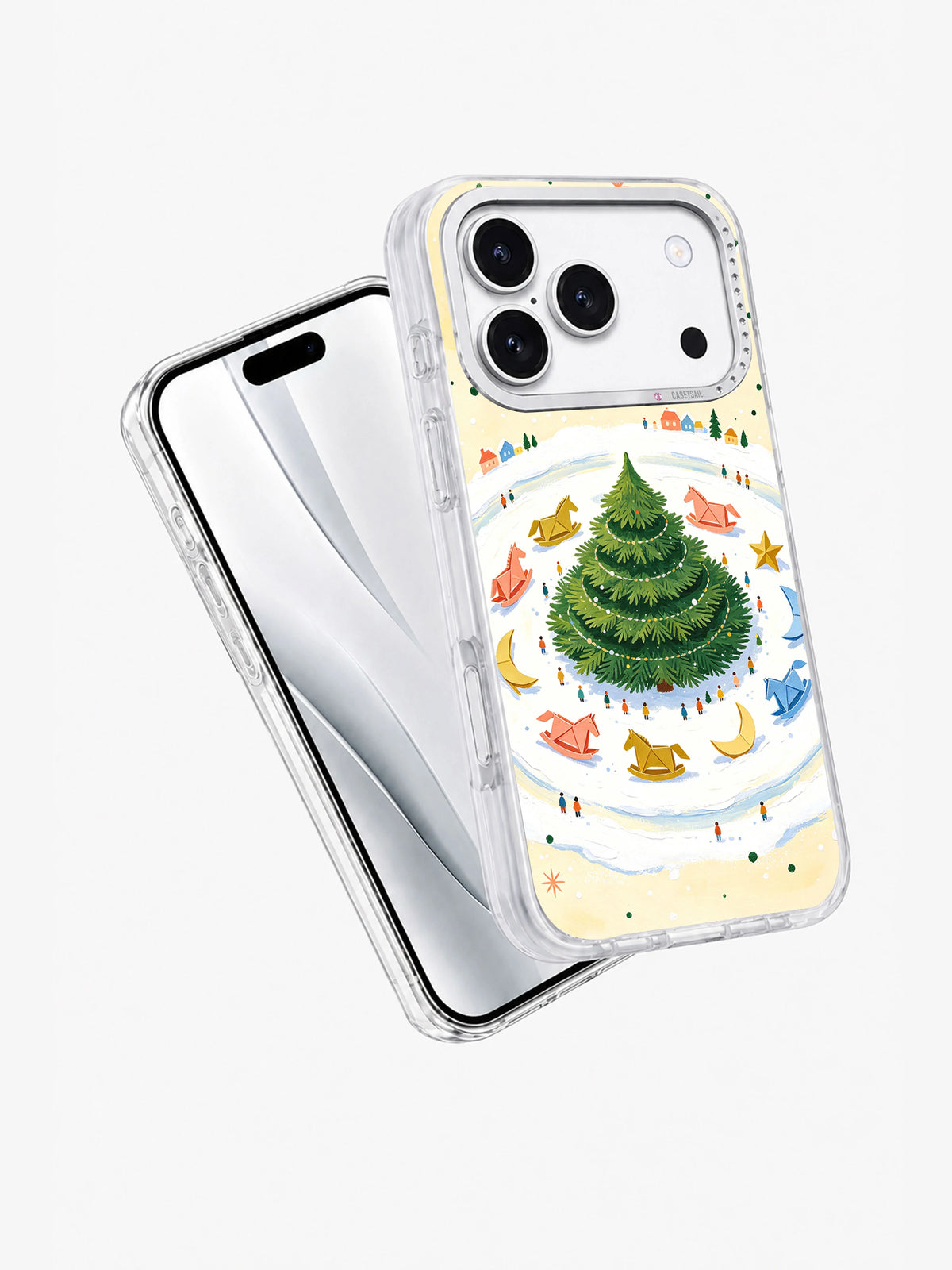 Angled view of the Evergreen Story Carousel iPhone 17 Pro case