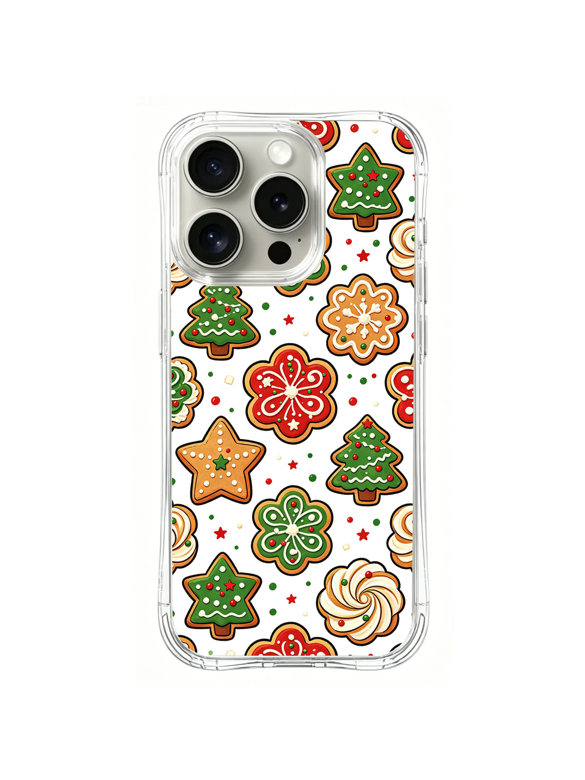 Evergreen Sugar Charm / Festive Cookie Bloom: Red-green flower cookies, stars, small trees and swirling sweet shapes.