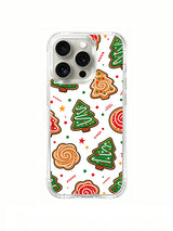 Evergreen Sugar Charm: Red-golden spiral flower shapes between green and golden trees.