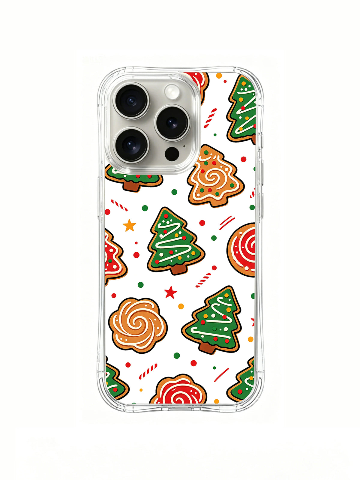 Evergreen Sugar Charm: Red-golden spiral flower shapes between green and golden trees.