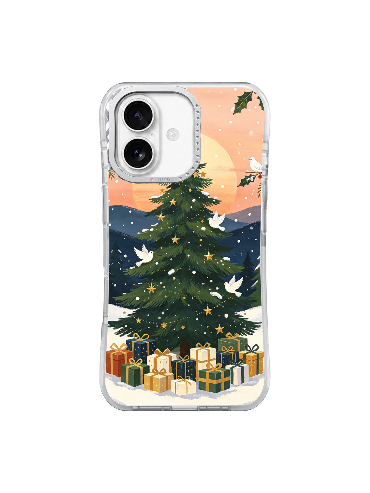 Dove-Lit Evergreen artwork on a clear iPhone 17 case