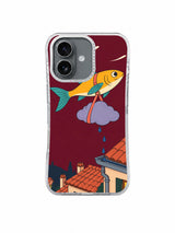 Front view of Fish Delivers a Thundercloud artwork on a transparent iPhone 17 case