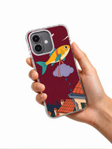 Hand holding Fish Delivers a Thundercloud artwork on a transparent iPhone case