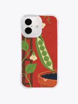 Front view of Five Peas One Plan transparent iPhone 16 case