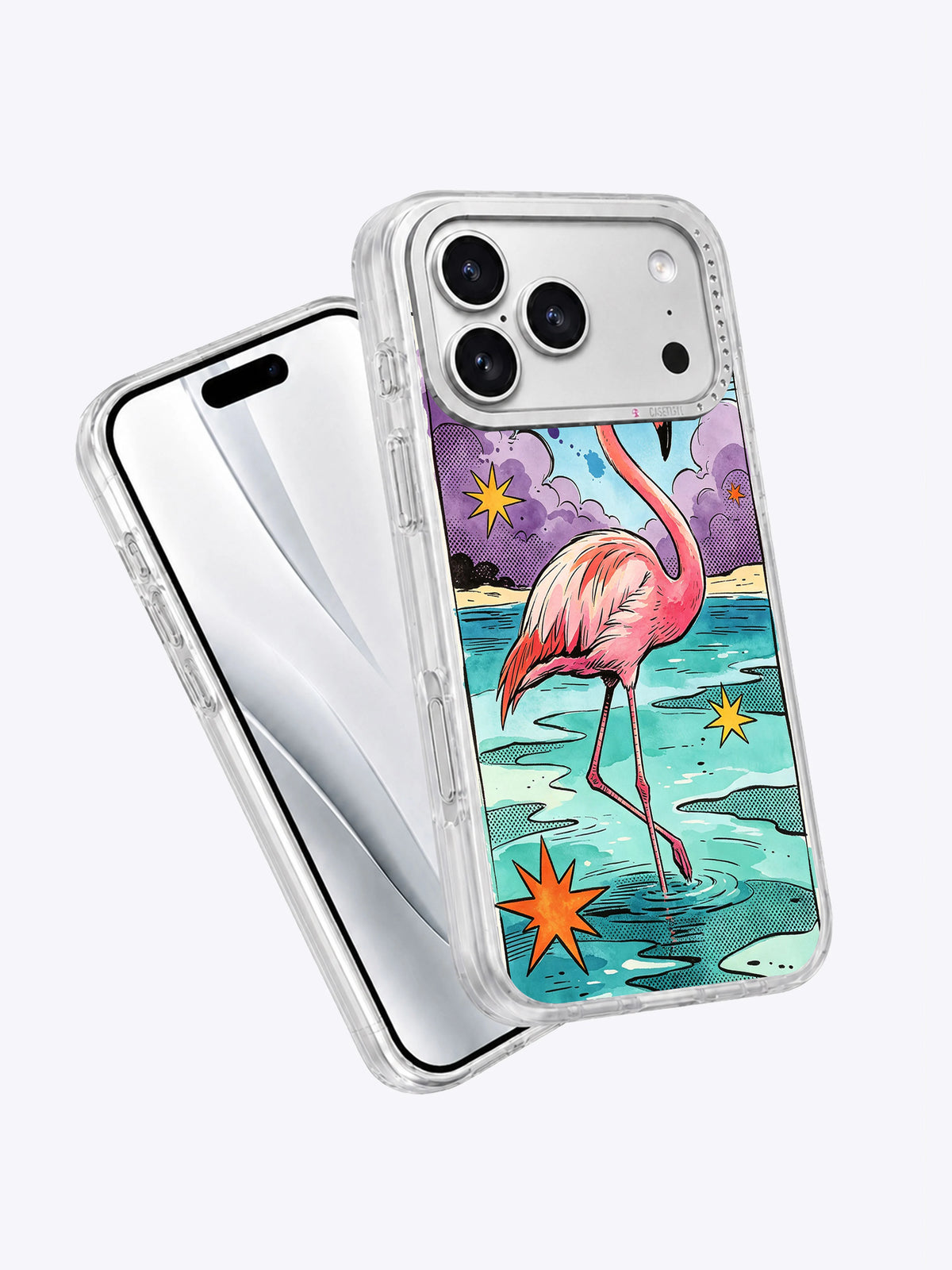 Angled view of the Flamingo Pink Wave coastal iPhone case