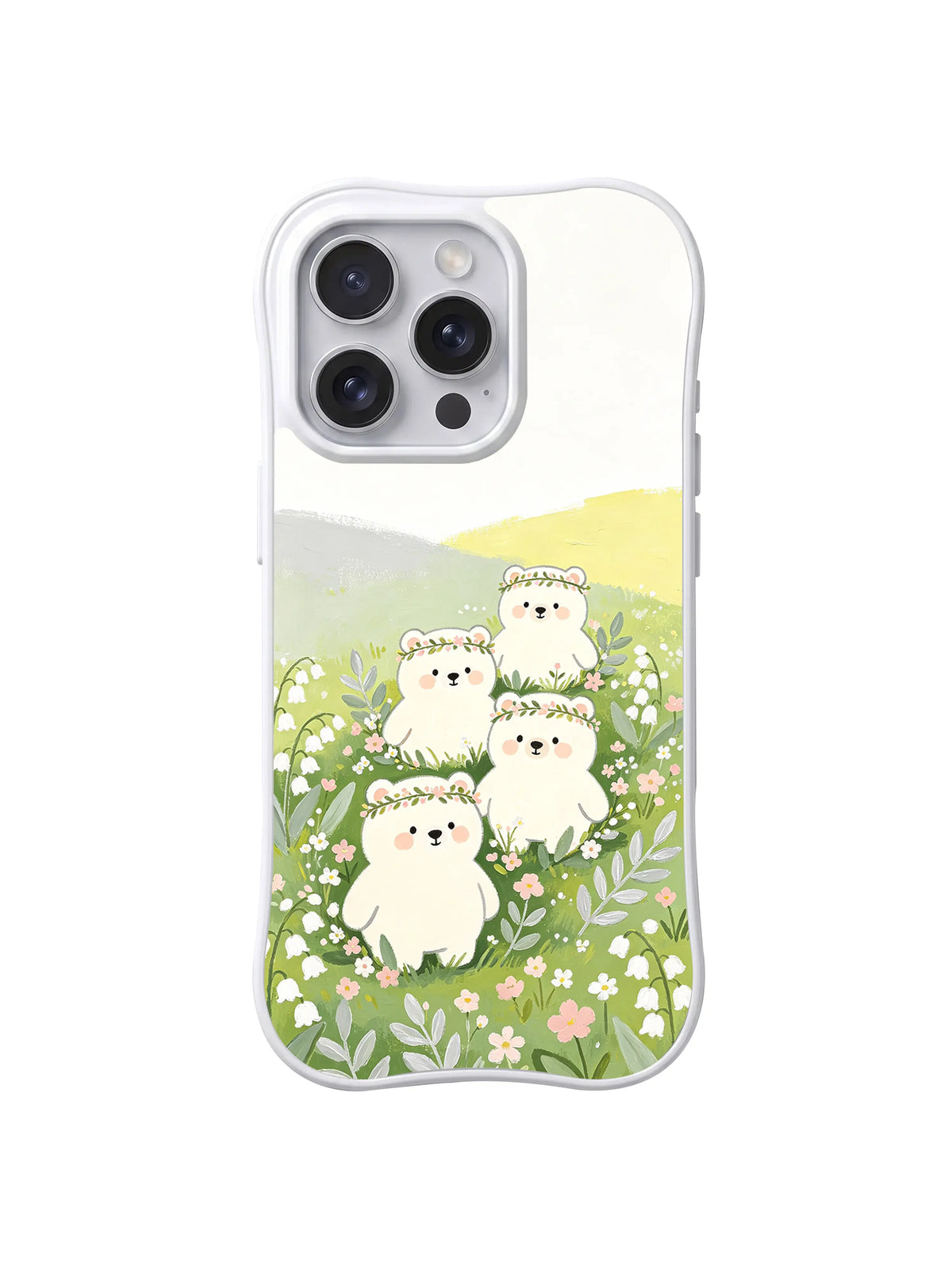 Flower Crown Bears iPhone 14 Pro Max case in Lily Valley Parade artwork