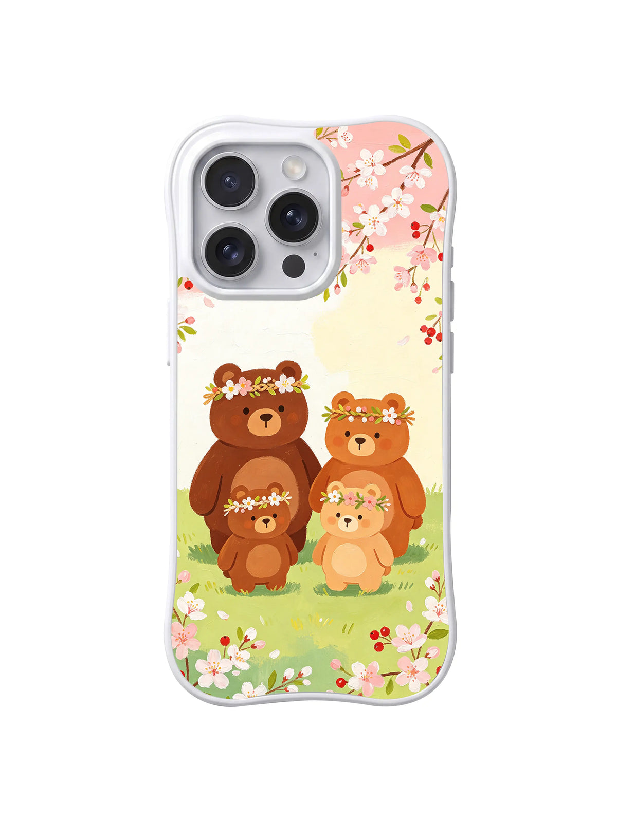 Flower Crown Bears iPhone 14 Pro Max case in Spring Blossom Bear Family artwork
