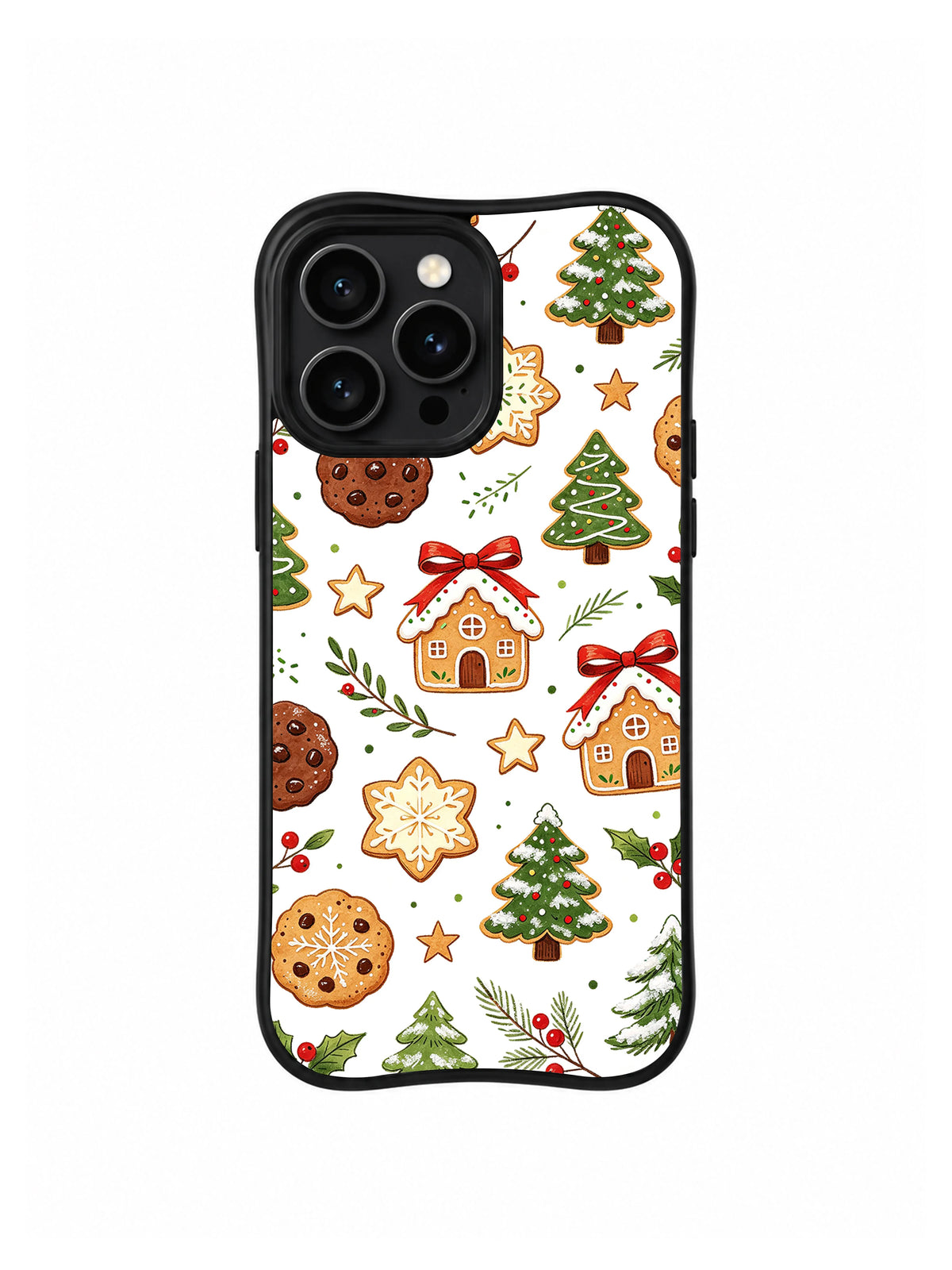 Forest Frost Cookies: Red-bow houses, spotted round cookies and snowflake stars.