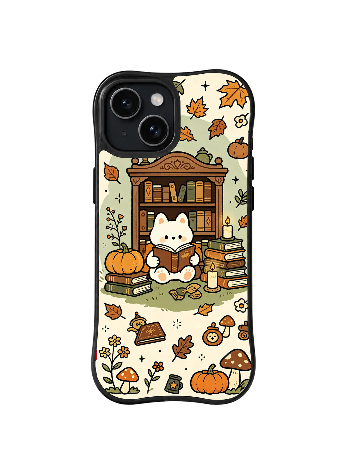 Forest Reader Library pattern on iPhone 14 case