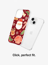 Burgundy Christmas phone case featuring Santa candy canes and snowflakes