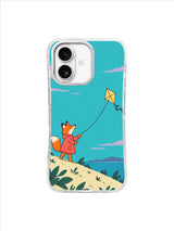 Lavender Cloud Chase fox and kite artwork on an iPhone 17 case by Mila Vardon