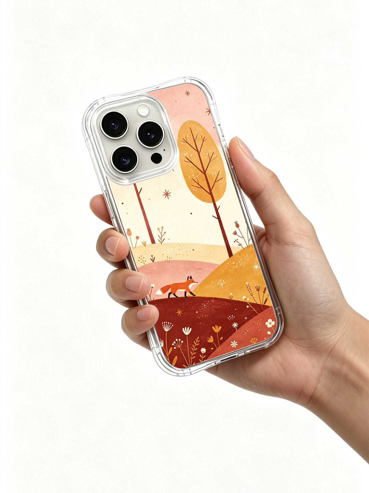 Hand holding Fox of the Open Prairie iPhone 16 Pro case