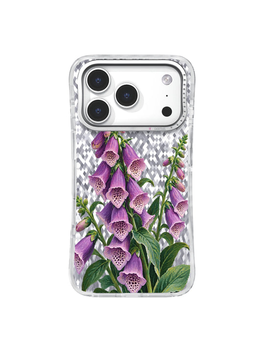 First Beat purple foxglove artwork for iPhone 17 Pro case