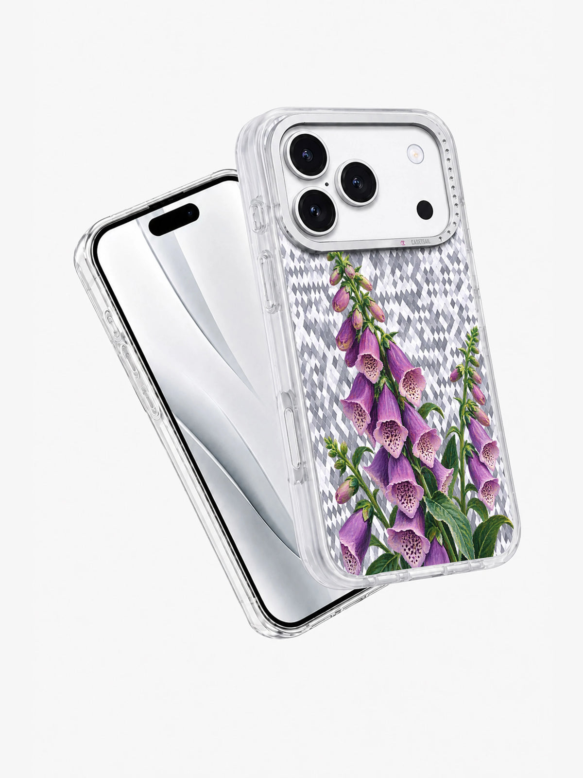 Foxglove Measure transparent iPhone case angled view