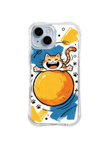 Orange Freedom Ball Cat: A laughing orange cat balances behind a large orange ball.