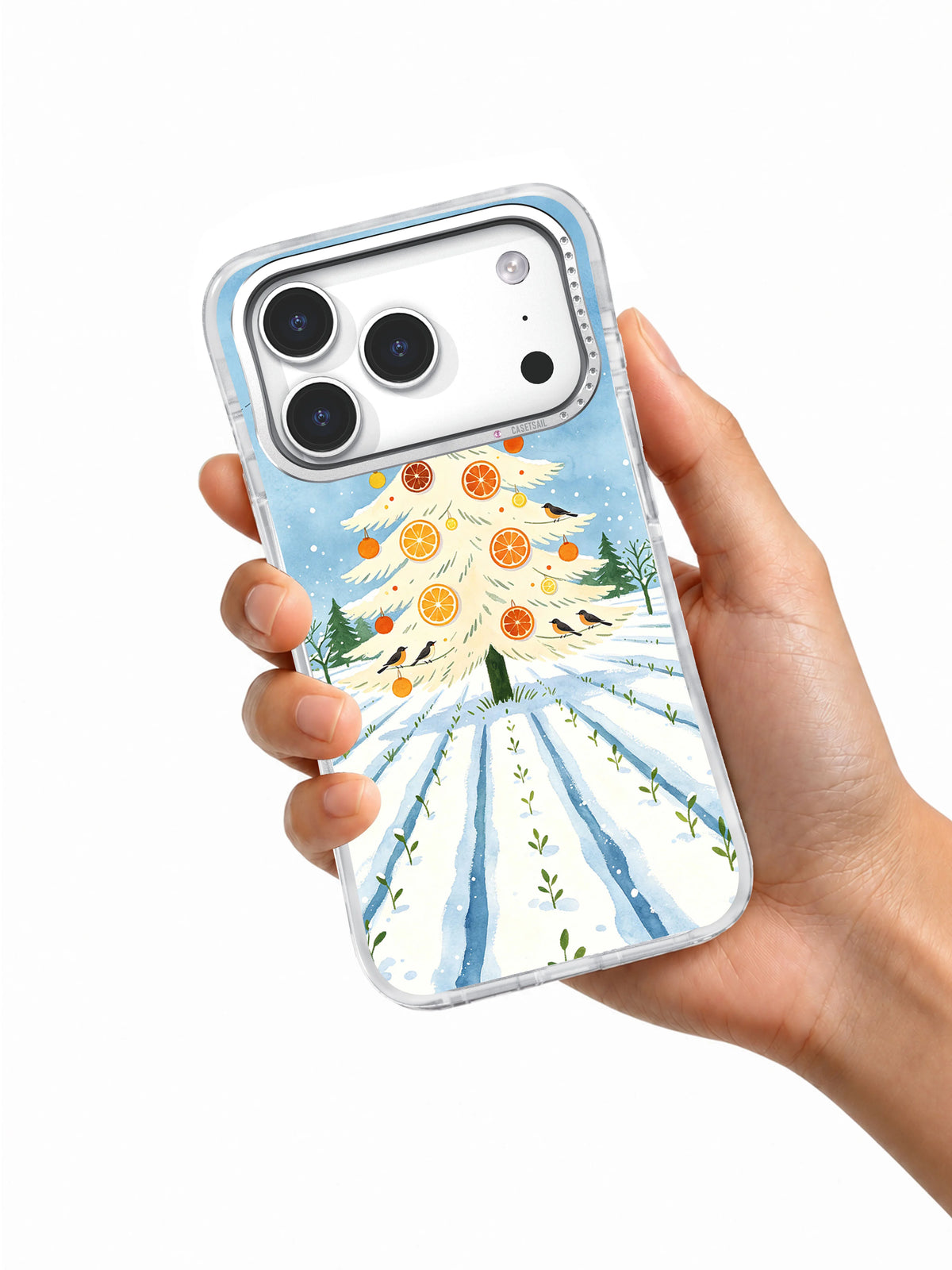 Frosted Citrus Beacon iPhone 17 Pro case held in hand