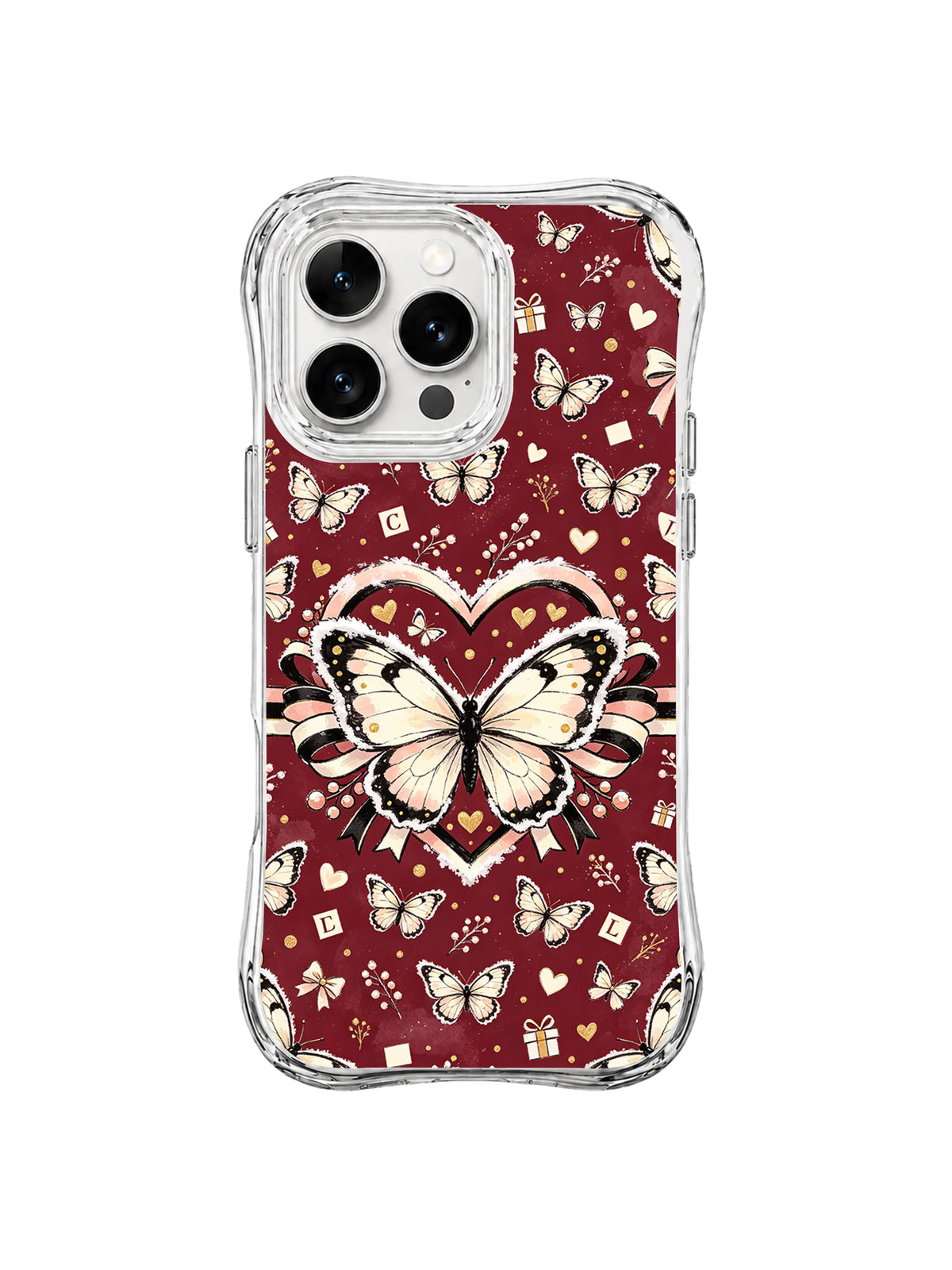 Frostwing Heart Swarm wine-red butterfly and ribbon iPhone 14 Pro case by Elara Voss