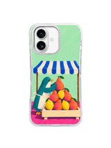Transparent iPhone 17 Pro case front view with The Fruit Pyramid artwork