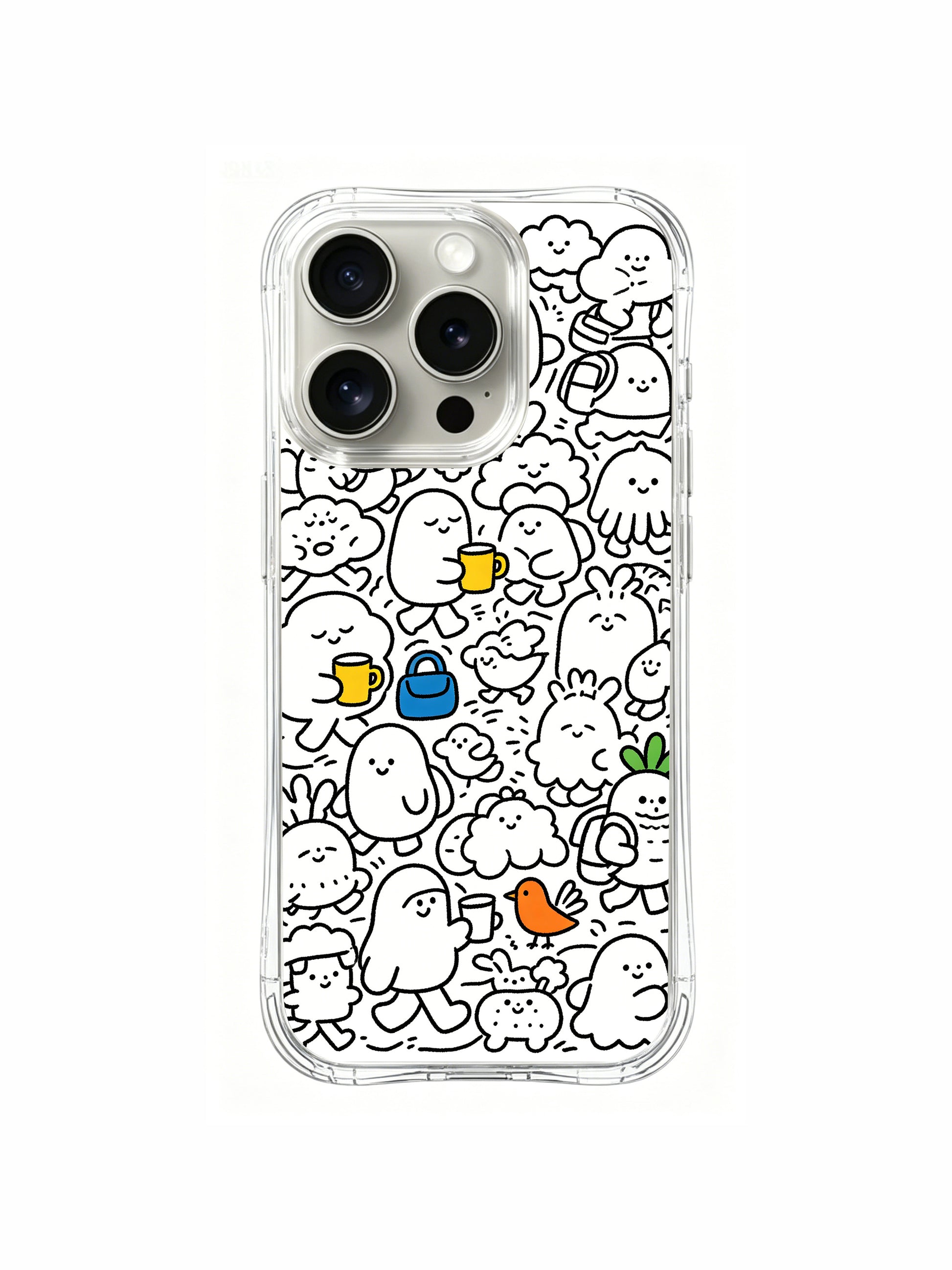 Full-bleed dense crowded morning creature art print iPhone 15 pro Case, museum-grade printed phone casing from PhoneCasing, premium scratch-resistant art phone cover.