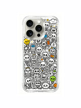 Dense full-bleed bulb club composition artwork on an iPhone 15 Pro case