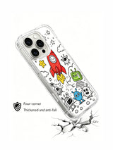  Full dense rocket launch site doodle iPhone 15 pro Case, small-batch collectible phone casing with anti-yellow glossy finish, exclusive art phone cover manufactured by PhoneCasing