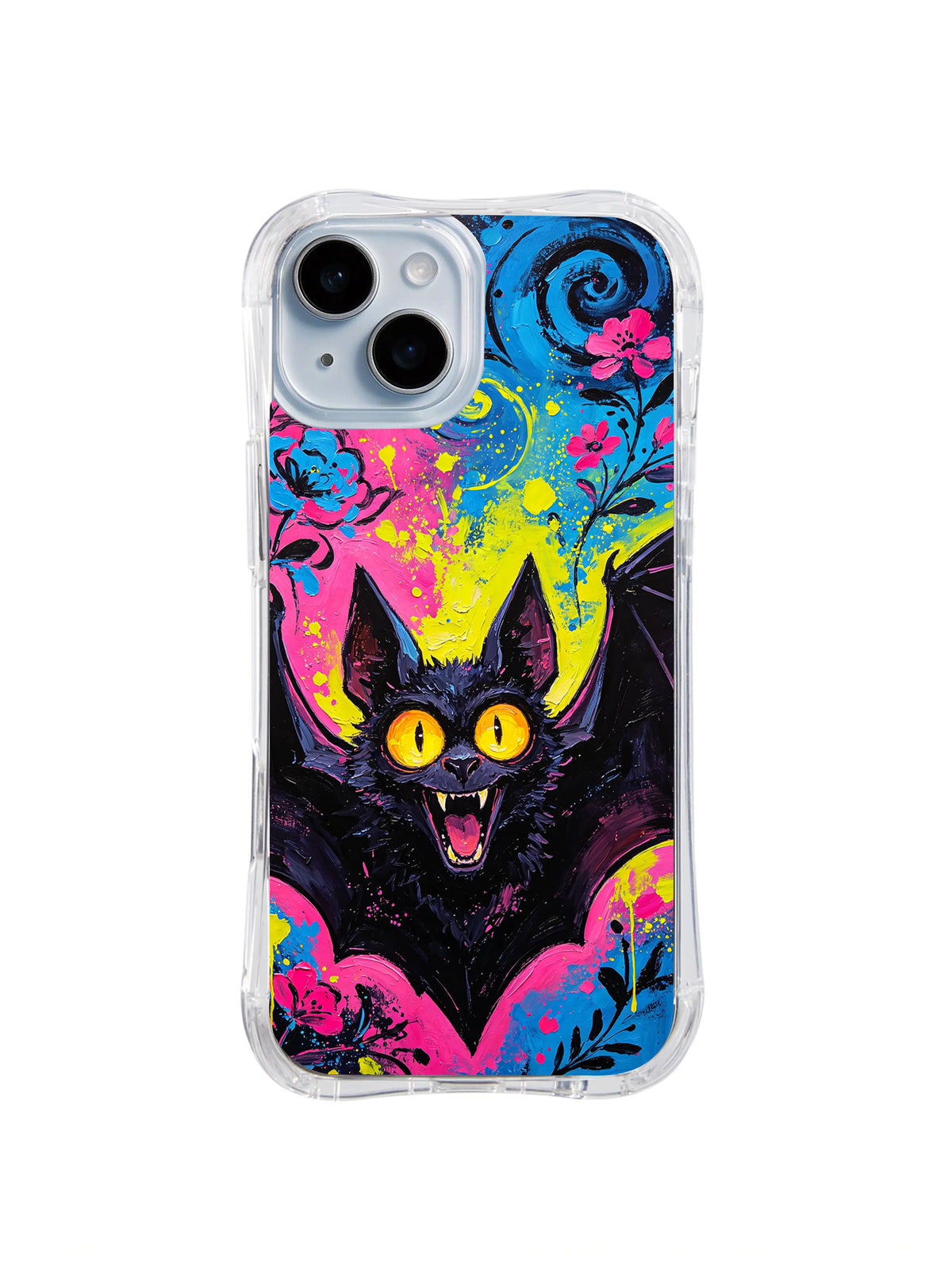 Floral Moon Garden Bat colorful gothic art pattern for iPhone 15 Plus case