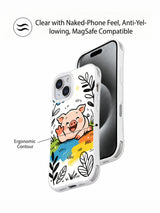 Garden Giggle Pig iPhone 13 case shown with clear contour and camera opening details