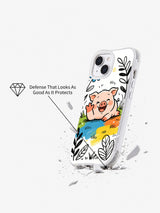 Garden Giggle Pig iPhone 13 case shown in an impact-style product display