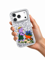 Hand holding Garden Up the Hill illustrated transparent iPhone case