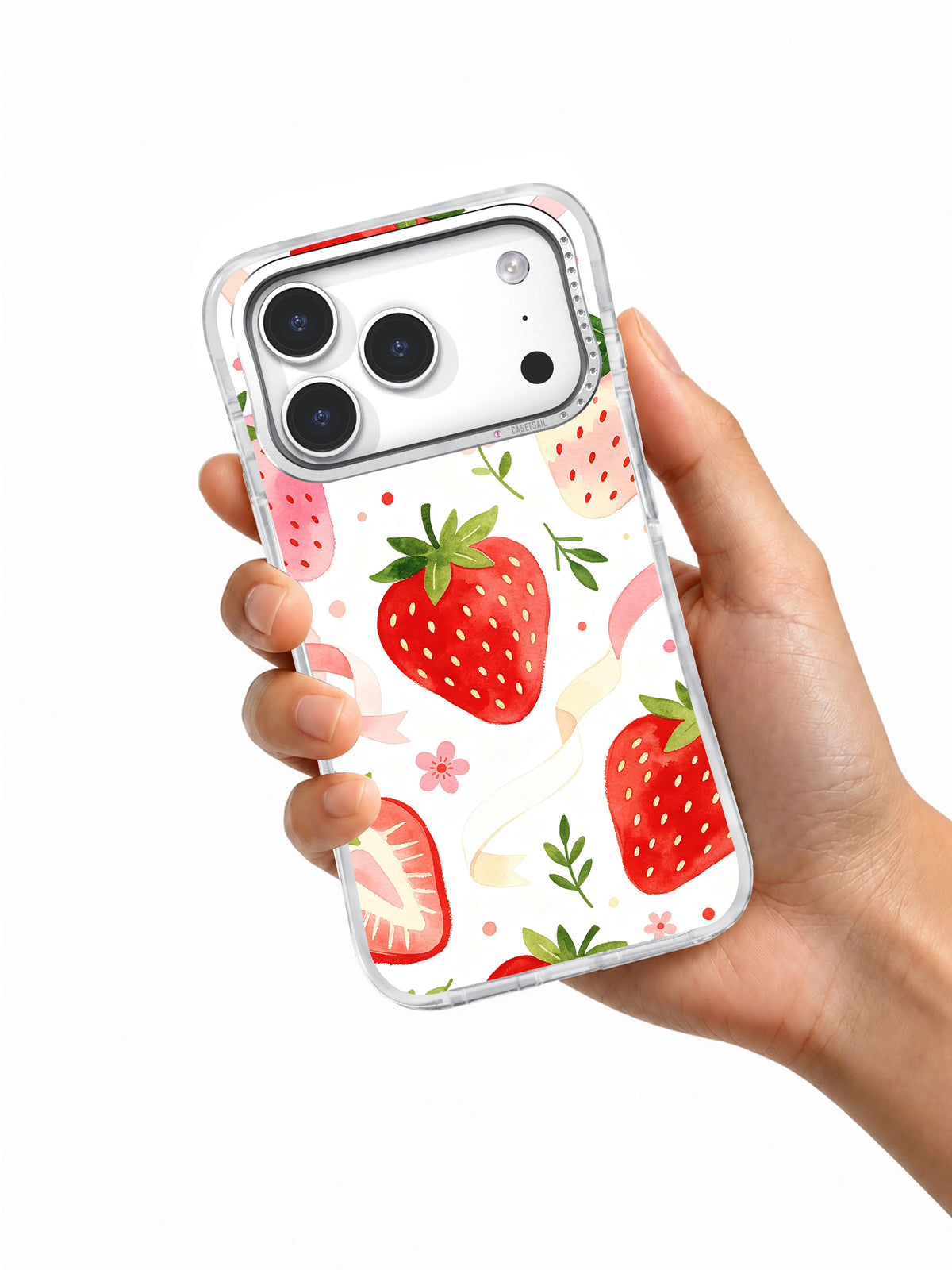 Product or handheld view of the Garden Strawberry Bow Party case