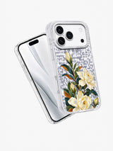 Gardenia Blue Shade transparent iPhone case angled view