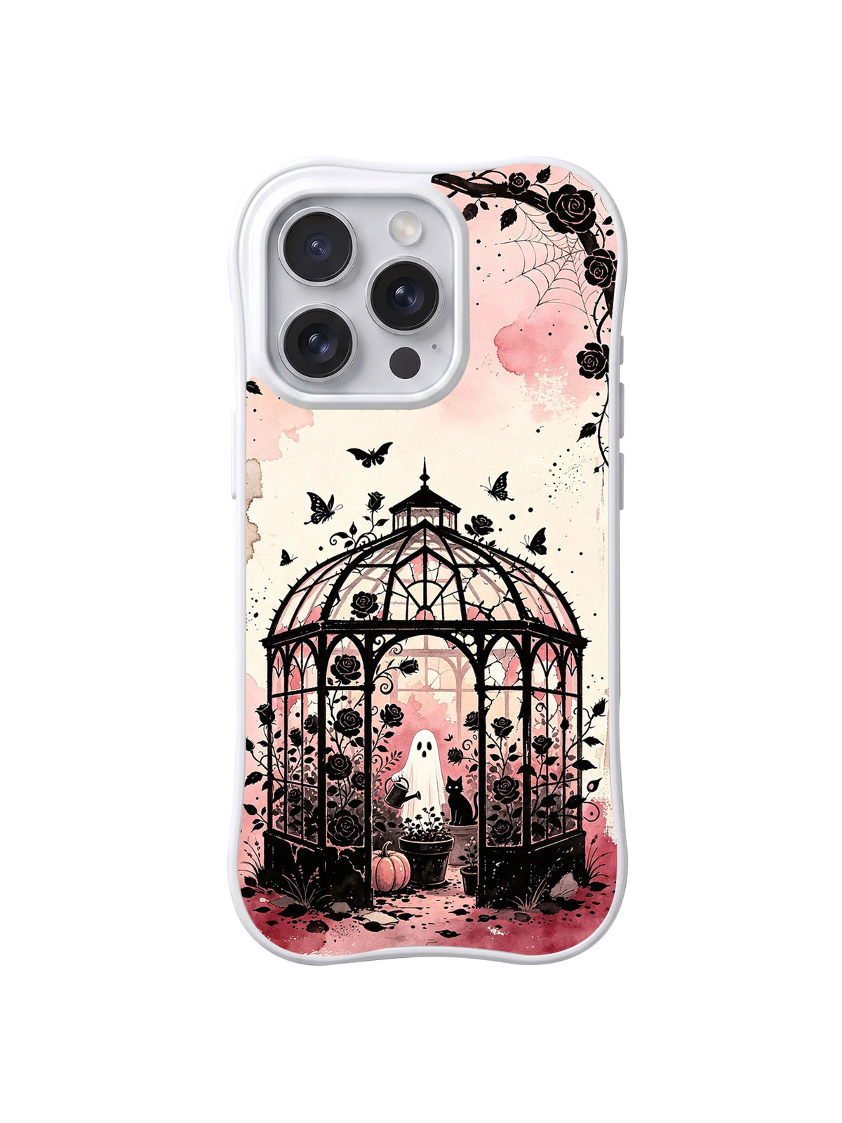 Pink gothic Ghost Black Rose Greenhouse iPhone 13 Pro case front view