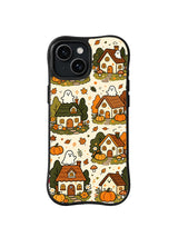 Ghost Cottage Village pattern on a black iPhone 14 case