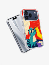 The Giant Yellow Sock transparent case angled view for iPhone 17 Pro