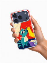 The Giant Yellow Sock transparent case held in hand for iPhone 17 Pro