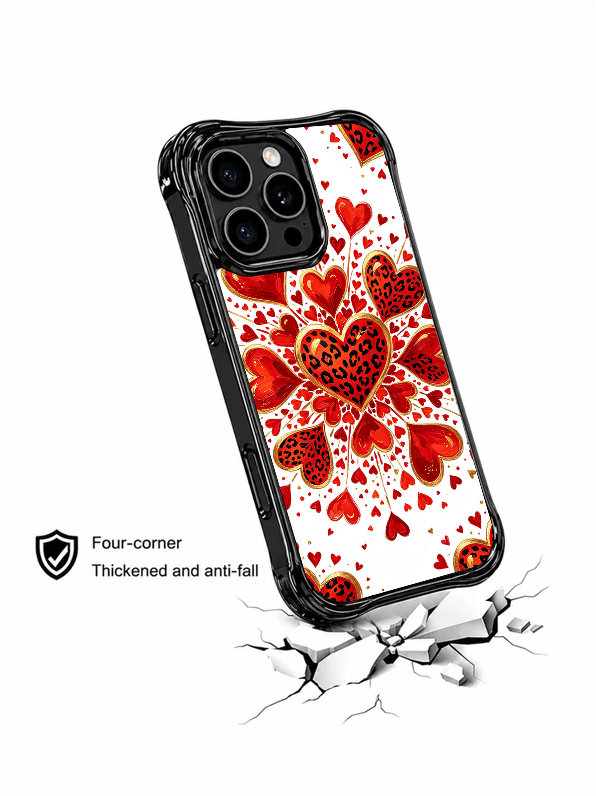 Gilded Rebel Bloom red gold leopard heart iPhone 16 Pro case view 4
