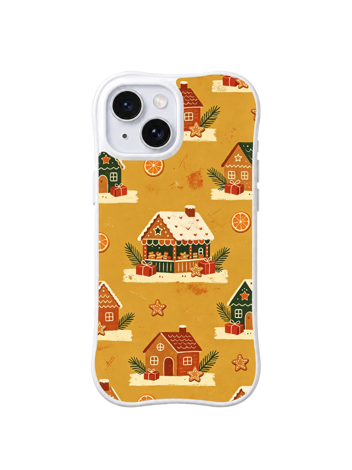 Green market cottage, dried orange slices and cookie stars on iPhone 15 case, pattern four