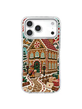 Holly Arch Letter Lane artwork on an iPhone case with a green doorway arch, cookie post office, envelopes, gifts, star biscuits, and patterned path