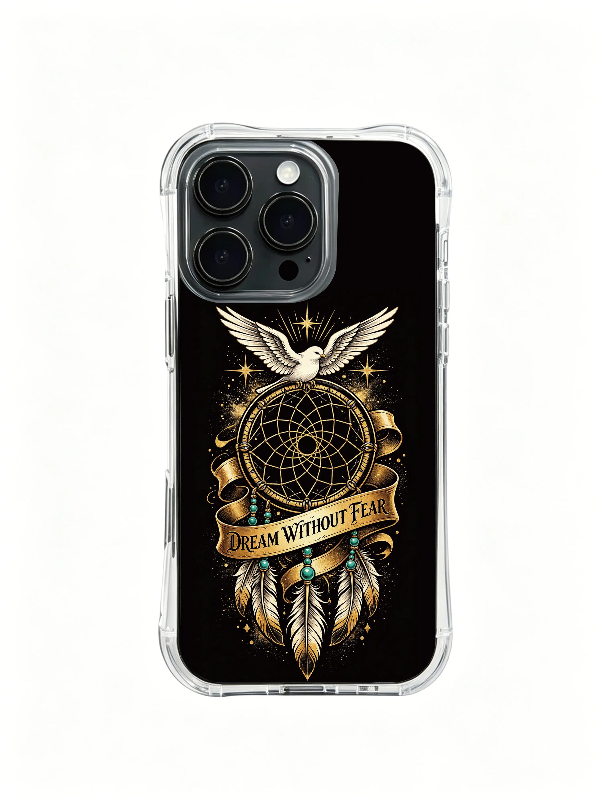 Honor golden ribbon dreamcatcher PhoneCasing, aesthetic iPhone 14 Plus Case with retro dark tone, non-slip comfortable grip cover.