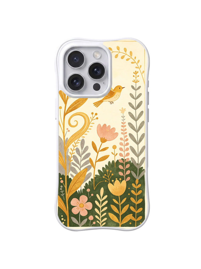 Golden Bird Garden iPhone 16 Pro Case – Floral Folk Art