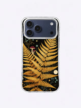 Golden Fern Constellation iPhone case, Burgundy Mushroom Fernrise pattern