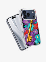 Angled view of the Golden Key Shock iPhone 17 Pro Max case