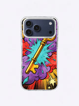 Golden Key Shock turquoise blast key signal artwork on an iPhone case