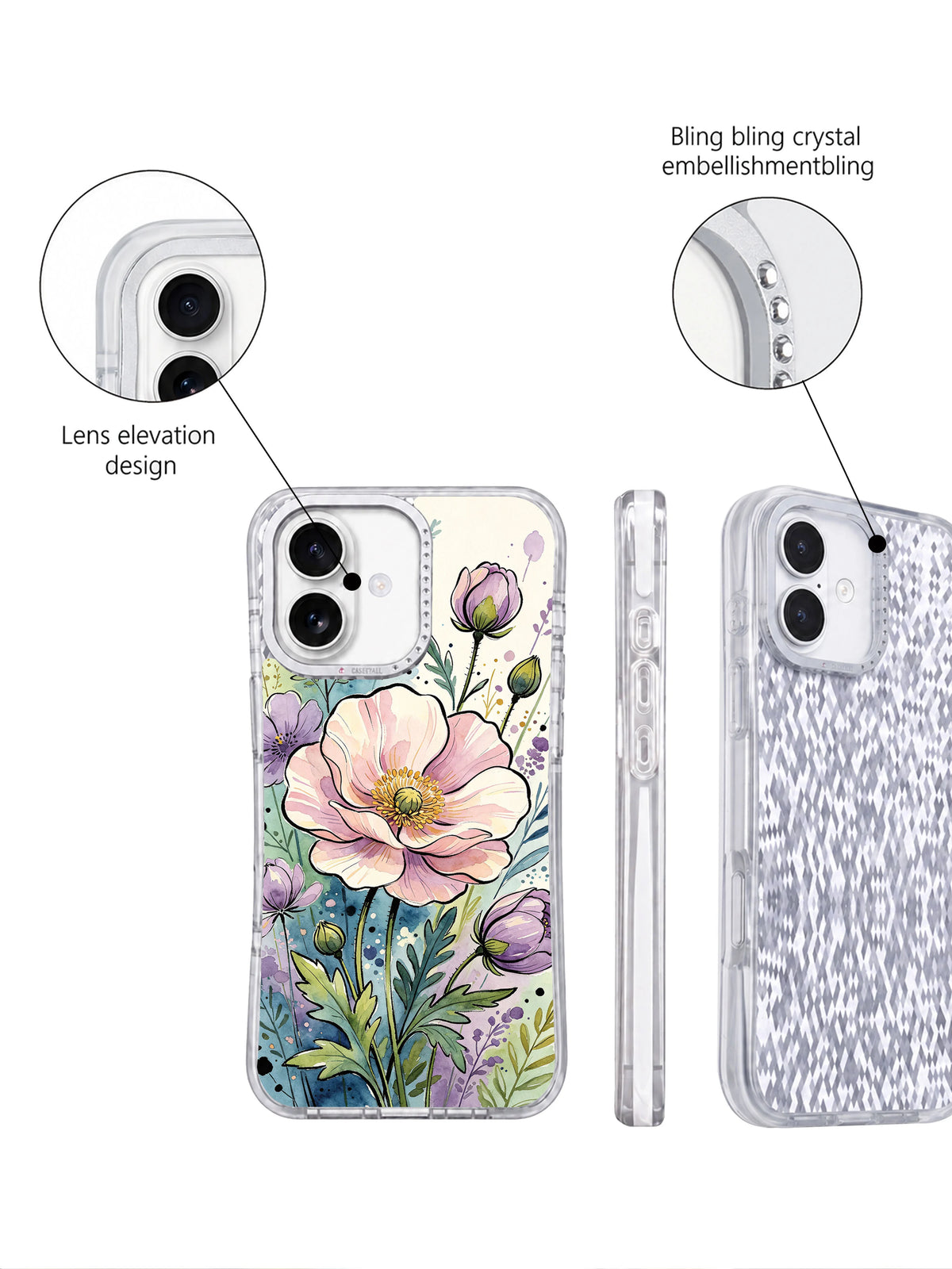 Golden Meadow Fantasy iPhone 17 case floral detail