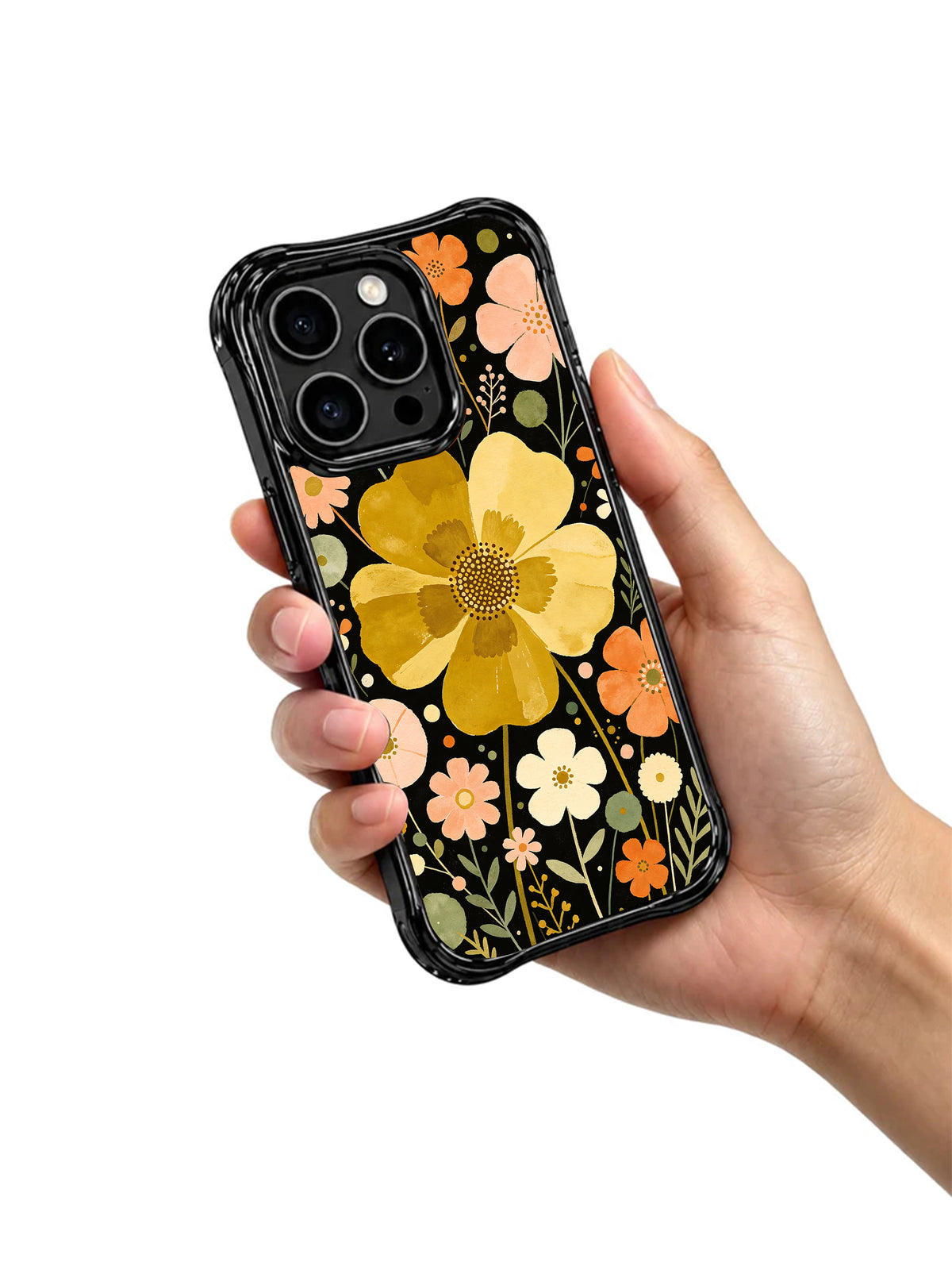 Golden Meadow Signal iPhone 15 Pro case in hand